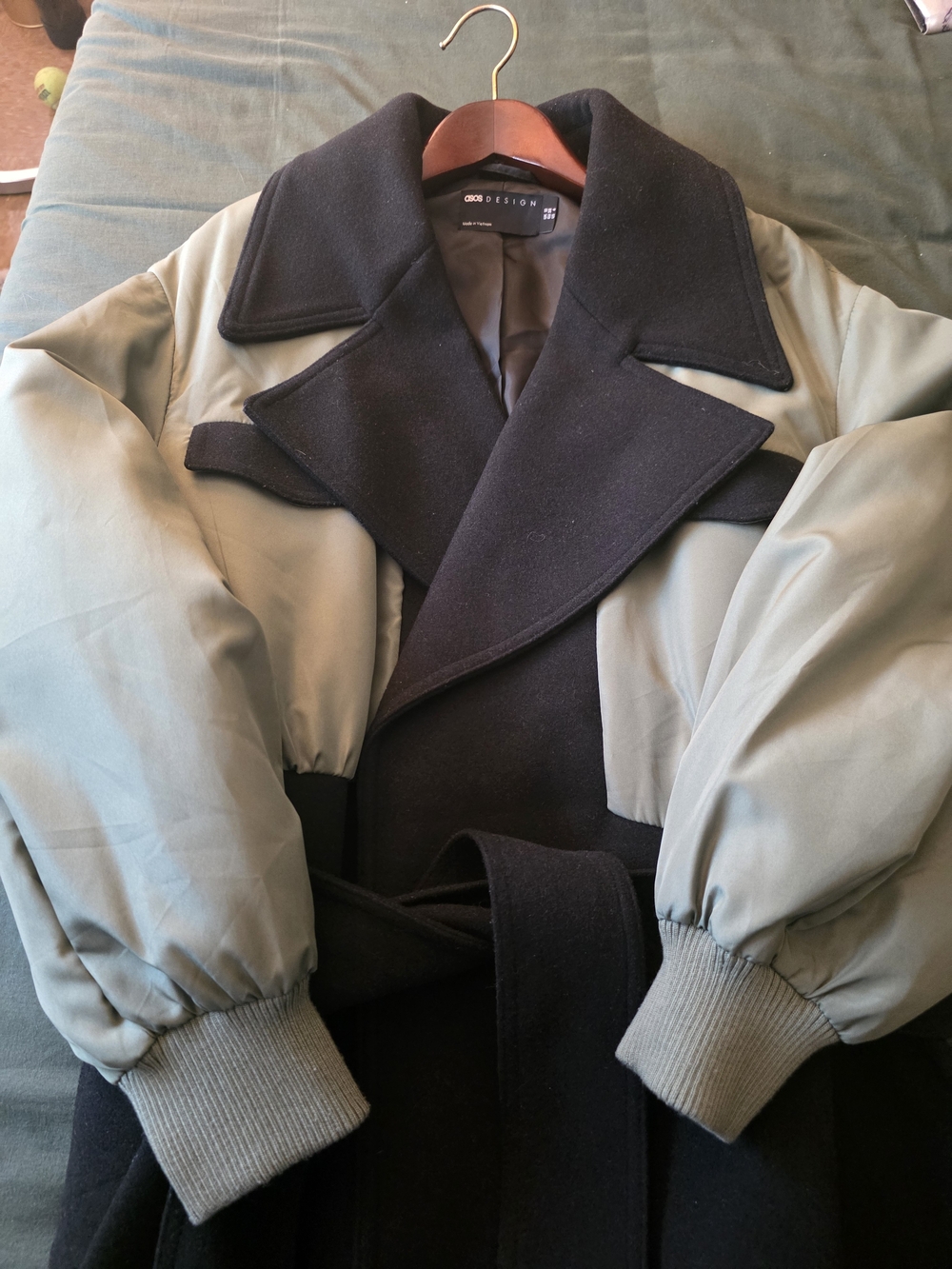 ASOS Two-Tone Trench Coat in Black and Sage